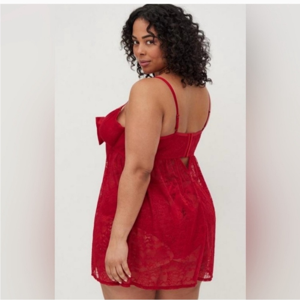 TORRID sexy valentines Red BOW Lace Babydoll & panties Lingerie 0X 1X